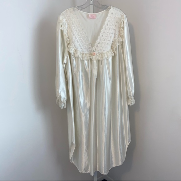 Just For Women Vintage Satin Nightgown With Lace Ruffle Ivory White Bust 55 in - Picture 6 of 11